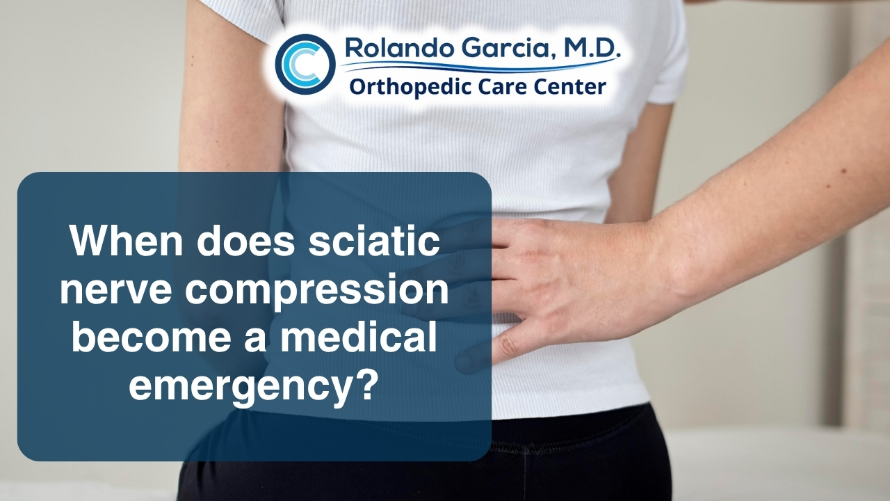 When does sciatic nerve compression become a medical emergency?